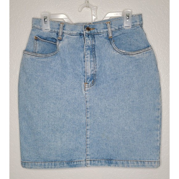 Bill Blass Y2K Denim Jean Mini Skirt Woman's Size 12 Back Slit‎ Acid Washed EUC - Picture 1 of 14